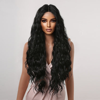 High-Temperature Silk Long Curly Wig with Middle Part