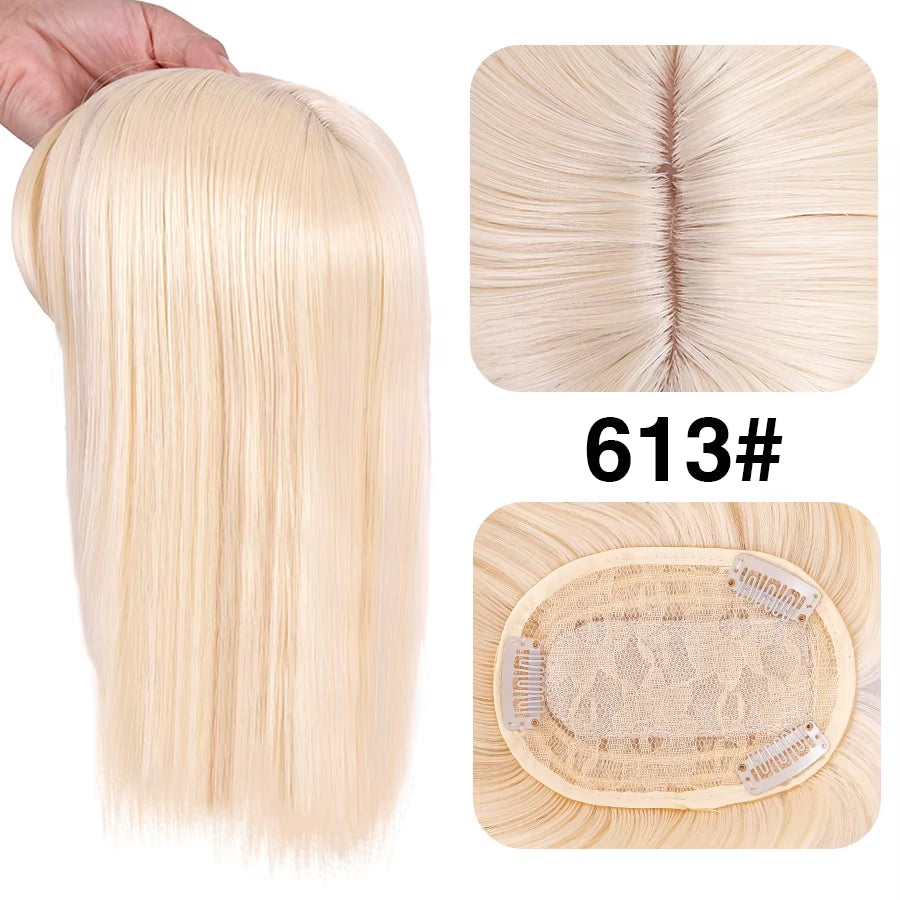 Synthetic Clip-In Hairpiece with Bangs for Thinning or White Hair