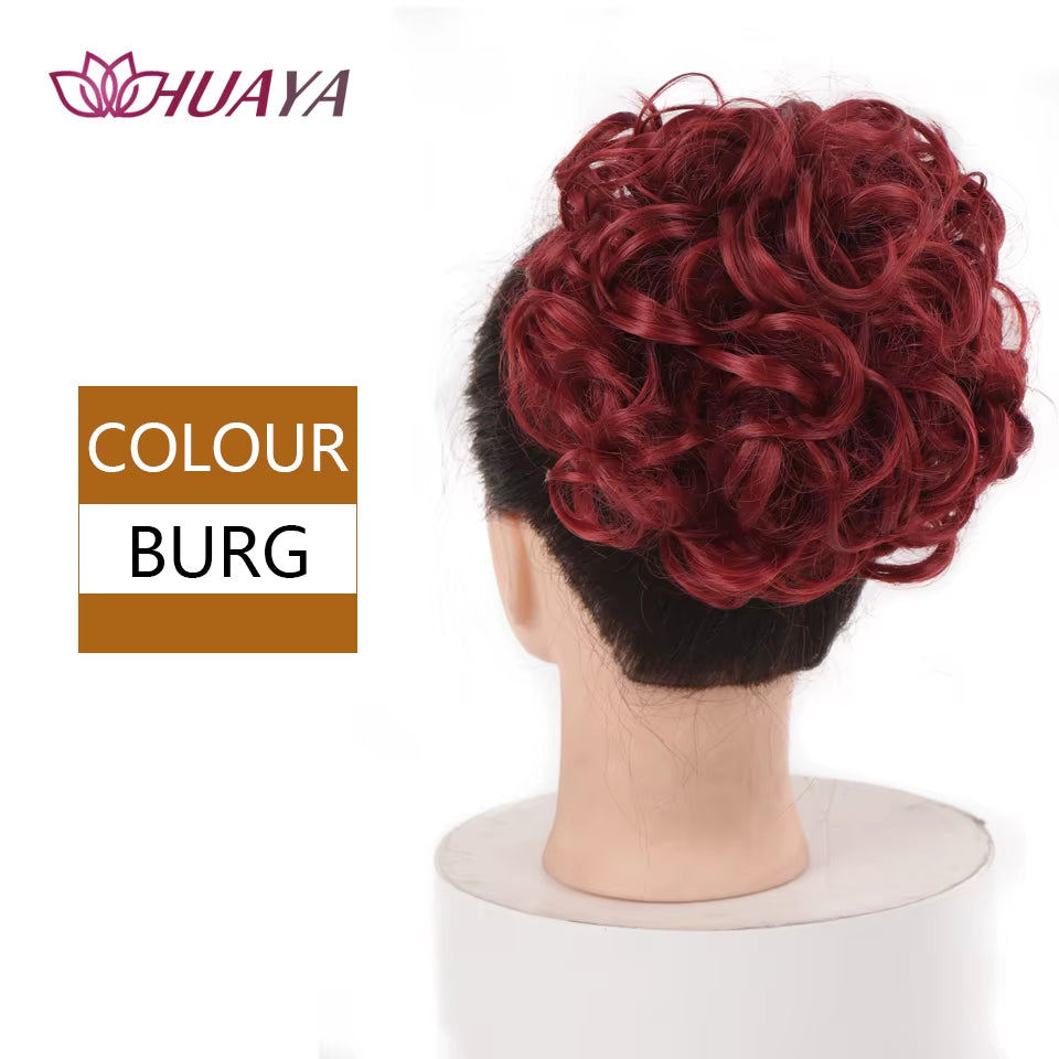 HUAYA Curly Chignon Messy Bun Updo Clip in Hair Piece Extensions Wiht Hairpins Elastic Band Synthetic Hair Bun Black Blonde