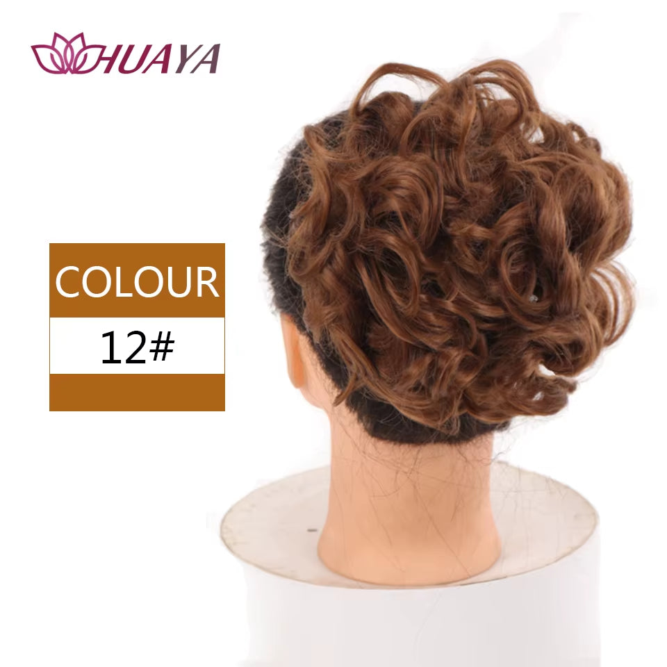 HUAYA Curly Chignon Messy Bun Updo Clip in Hair Piece Extensions Wiht Hairpins Elastic Band Synthetic Hair Bun Black Blonde