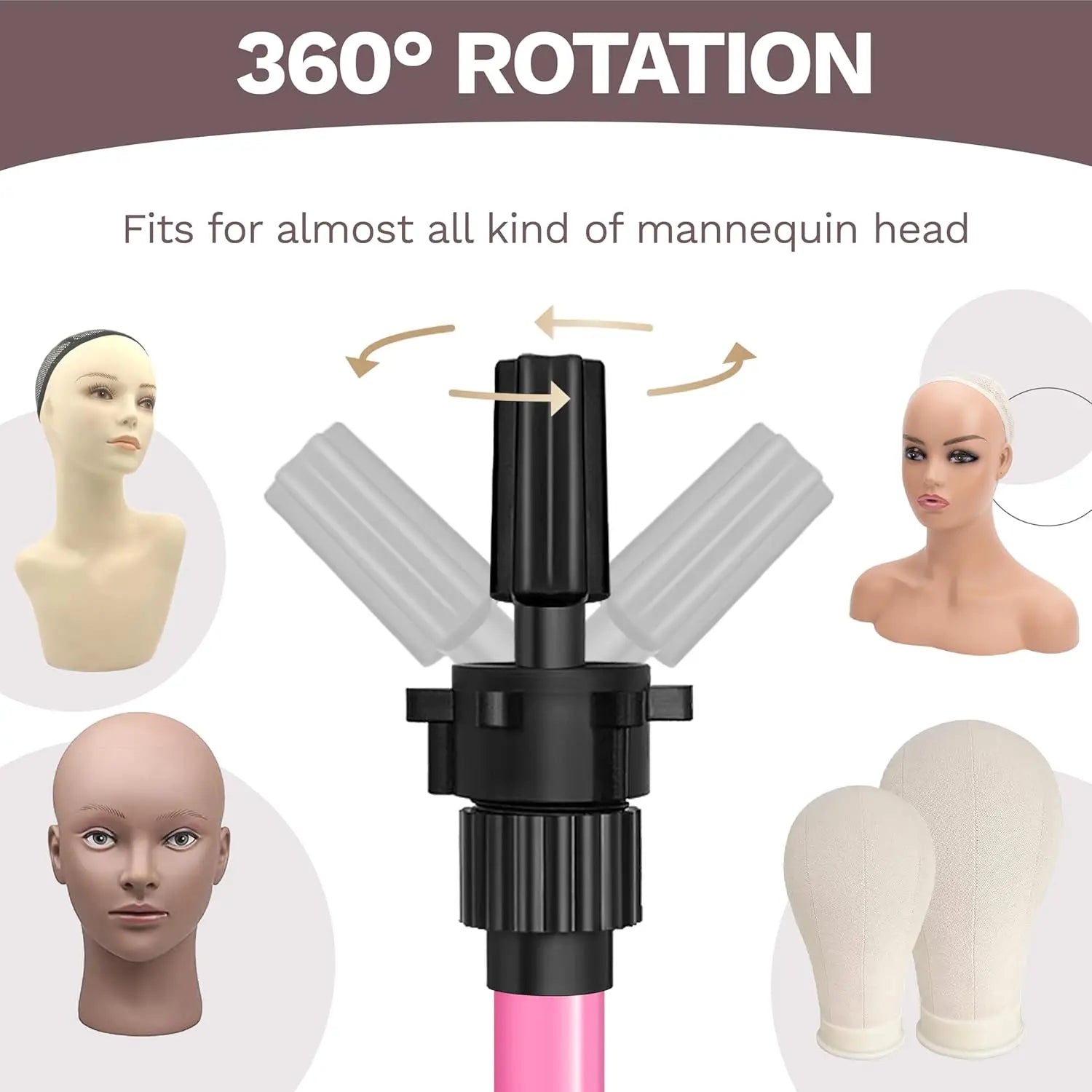 50 Inch Adjustable Wig Tripod Stand with Tool Tray for Hairdressing Training - Pink