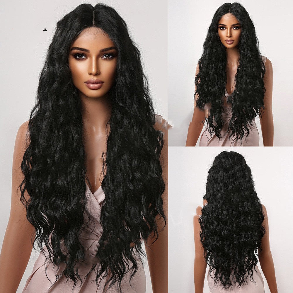 High-Temperature Silk Long Curly Wig with Middle Part