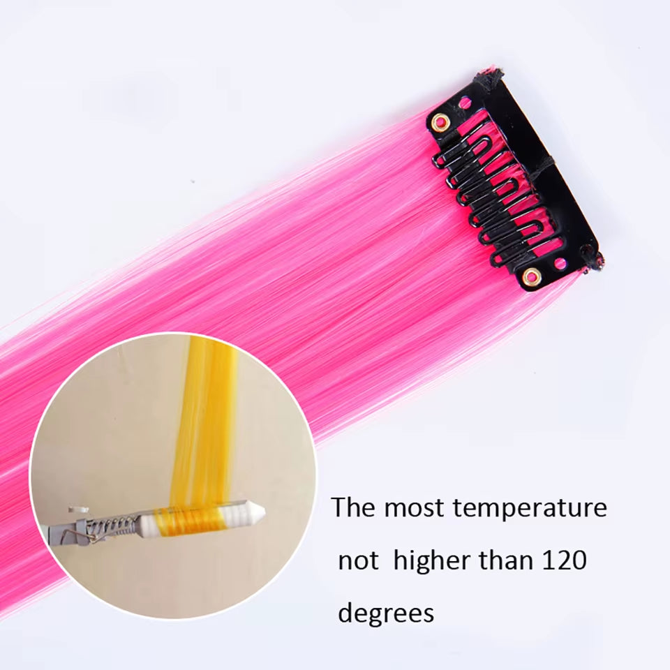 Lupu Synthetic Long Straight Rainbow Highlight Colored Hair Extensions Clip in Fake Hair Pieces for Women Heat Resistant
