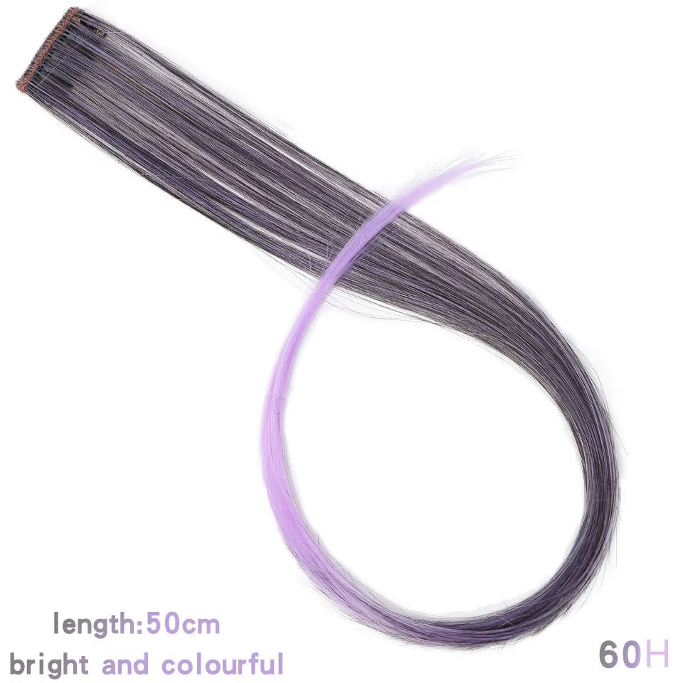 Lupu Synthetic Long Straight Rainbow Highlight Colored Hair Extensions Clip in Fake Hair Pieces for Women Heat Resistant