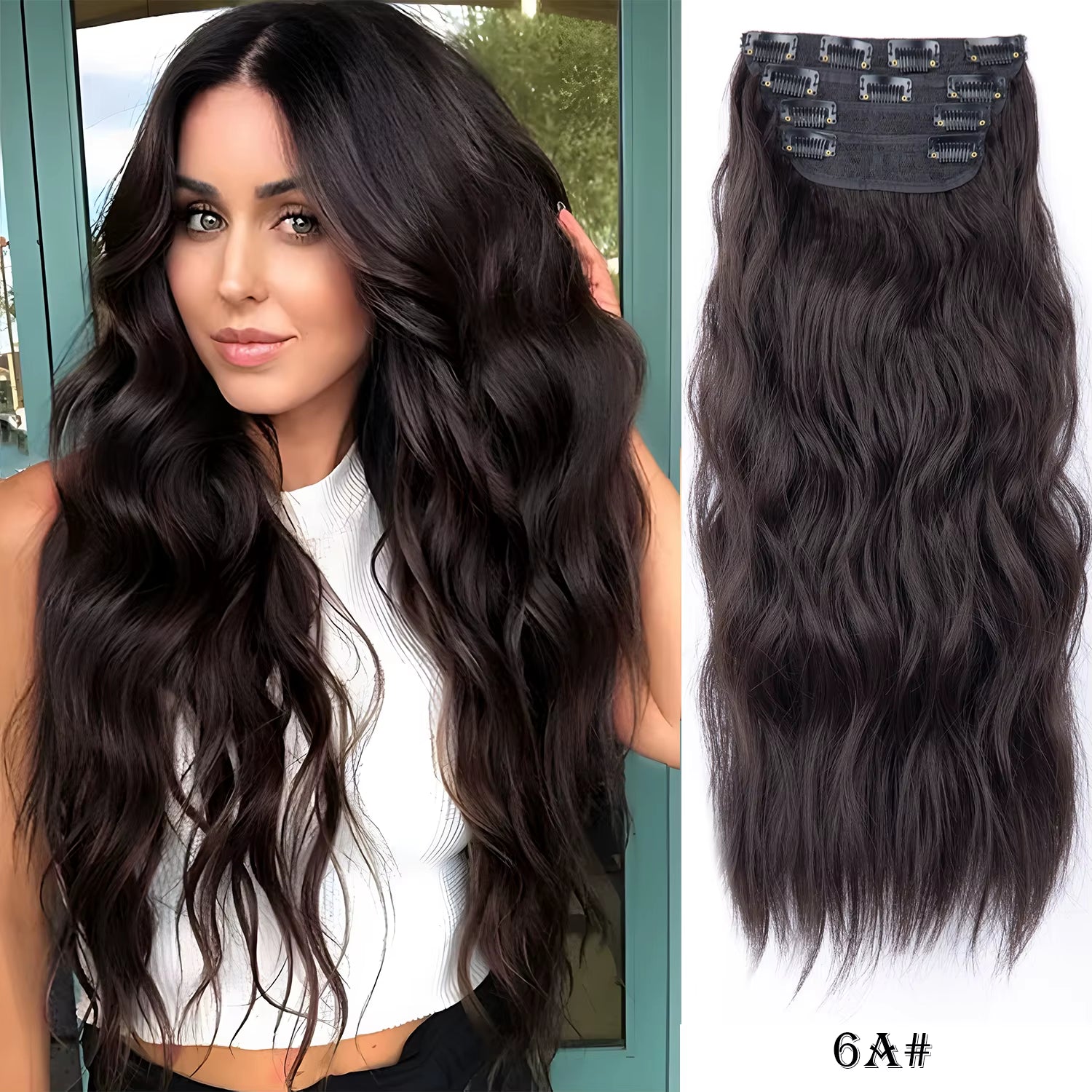 Long Wavy Synthetic Clip-In Hair Extensions 4Pcs Set