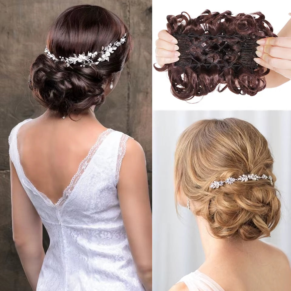 HUAYA Curly Chignon Messy Bun Updo Clip in Hair Piece Extensions Wiht Hairpins Elastic Band Synthetic Hair Bun Black Blonde