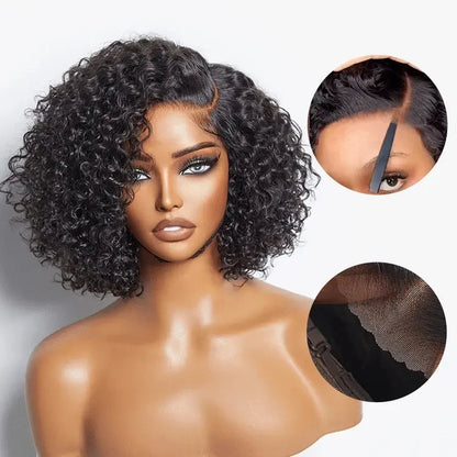 Tedhair 150% Density Trendy Short Cut Minimalist HD Lace Glueless Side Part Wig Kinky Curly