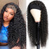 Human Hair Curly Wigs with Headband for Black Women - 18 Inch Deep Wave Machine Made None Lace Front Wig - 150% Density Brazilian Virgin Long Wig