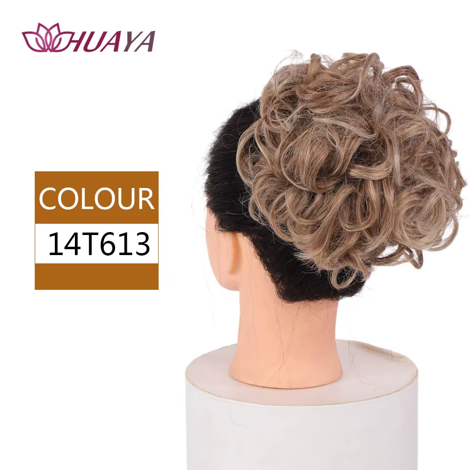HUAYA Curly Chignon Messy Bun Updo Clip in Hair Piece Extensions Wiht Hairpins Elastic Band Synthetic Hair Bun Black Blonde