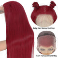 99J Lace Front Wigs Human Hair 180 Density HD Transparent Lace Human Hair Wig 13X4 Straight Human Hair Wigs with Baby Hair Virgin Human Hair Pre Plucked Natural Hairline (20Inch, Burgundy)