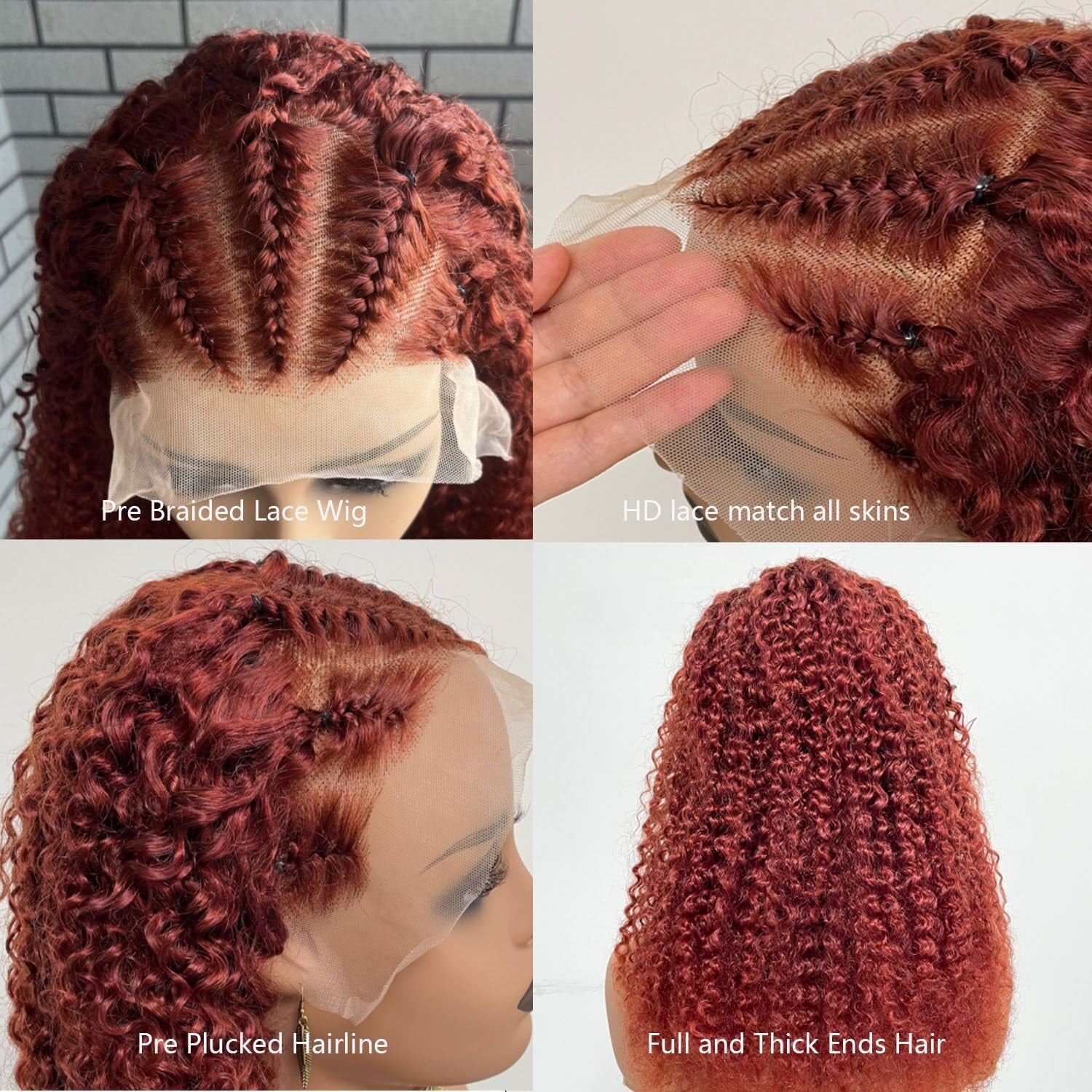 Mongolian Curly Human Hair Wig Pre Plucked 13X4 HD Transparent Lace Front Wigs for Women Reddish Brown Curly Lace Frontal Wig Fashion Braided 18Inch