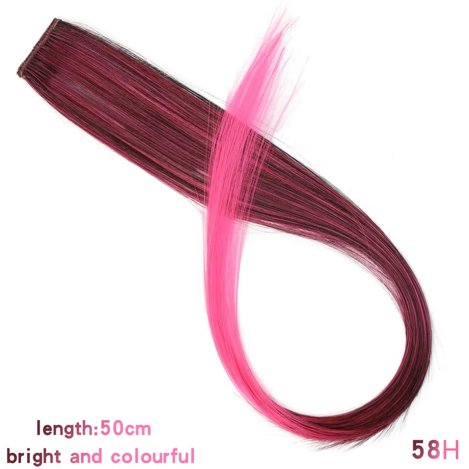 Lupu Synthetic Long Straight Rainbow Highlight Colored Hair Extensions Clip in Fake Hair Pieces for Women Heat Resistant
