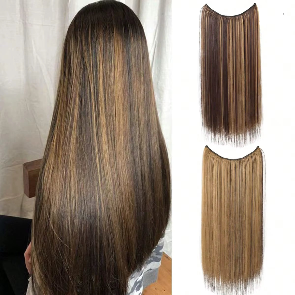 Long Straight Synthetic Hair Extension Invisible Fishing Line