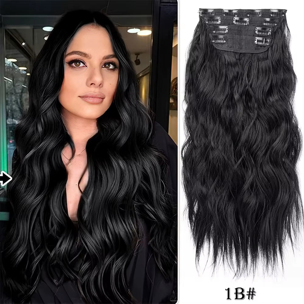 Long Wavy Synthetic Clip-In Hair Extensions 4Pcs Set