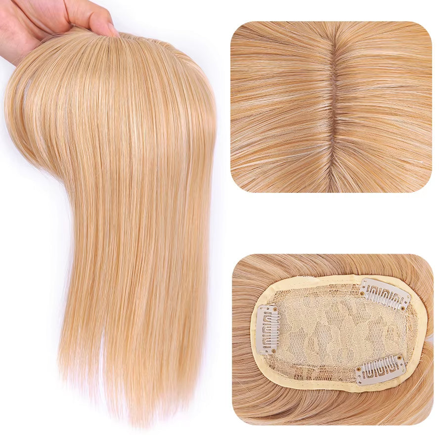 Synthetic Clip-In Hairpiece with Bangs for Thinning or White Hair
