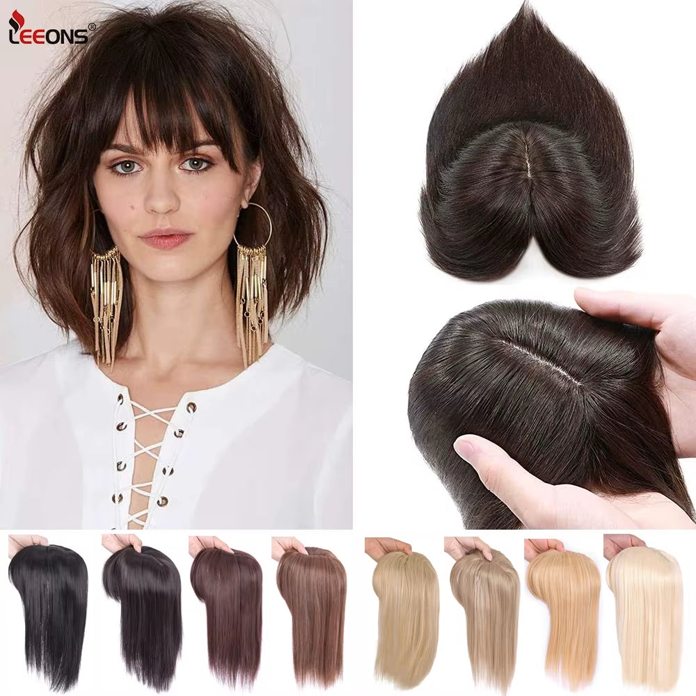 Synthetic Clip-In Hairpiece with Bangs for Thinning or White Hair