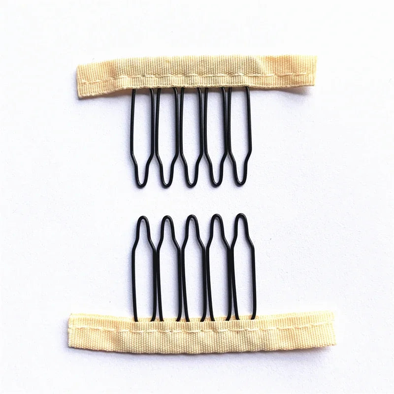50Pcs Wig Combs to Secure Wig 4-7Teeth Wig Comb Wig Clips with Cloth for Making Wig Caps Steel Material Clips Combs