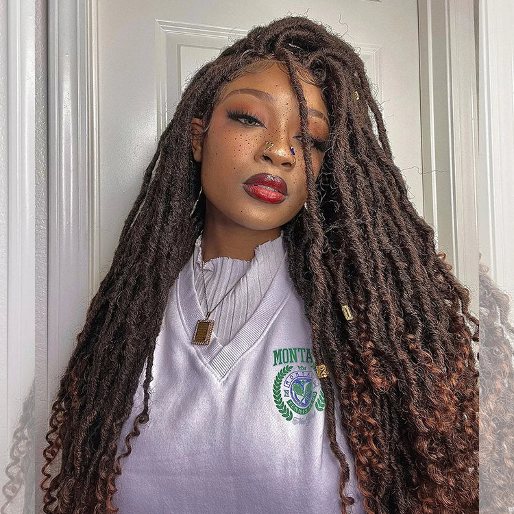 Tedhair 26 Inches 4X4 Deep Curls Ends Boho Goddess Locs Lace Closure Wigs 200% Density-100% Handmade
