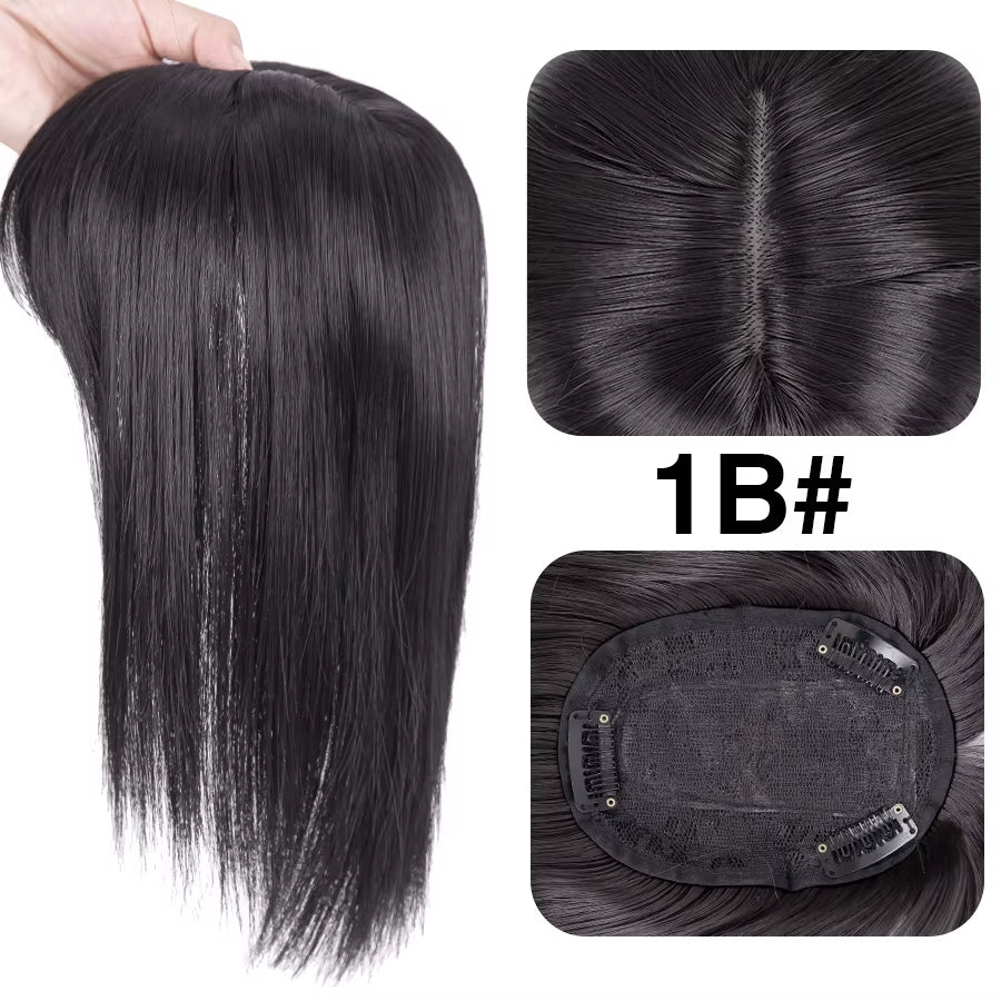 Synthetic Clip-In Hairpiece with Bangs for Thinning or White Hair