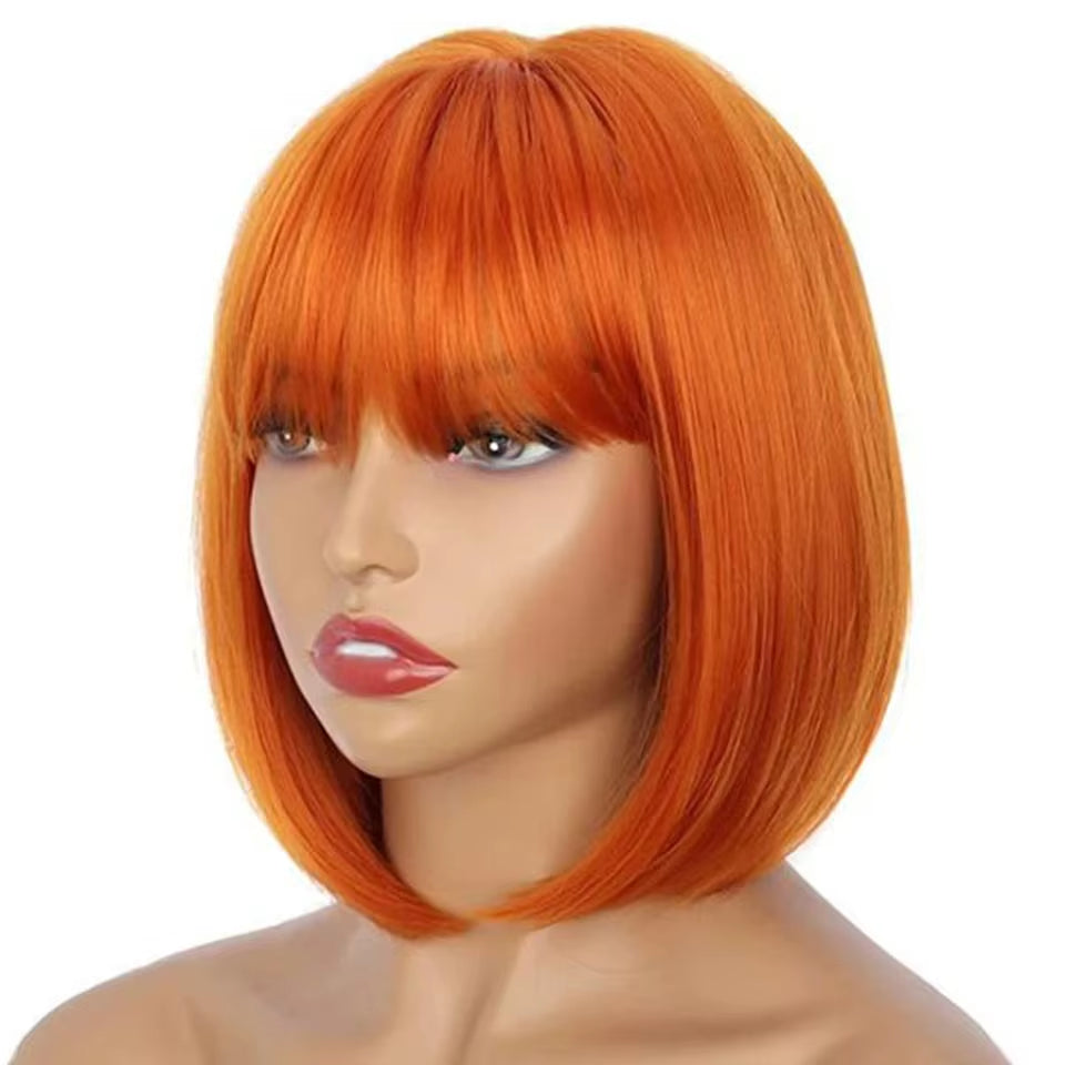 99J Burgundy Red Short Bob Human Hair Wig with Bangs