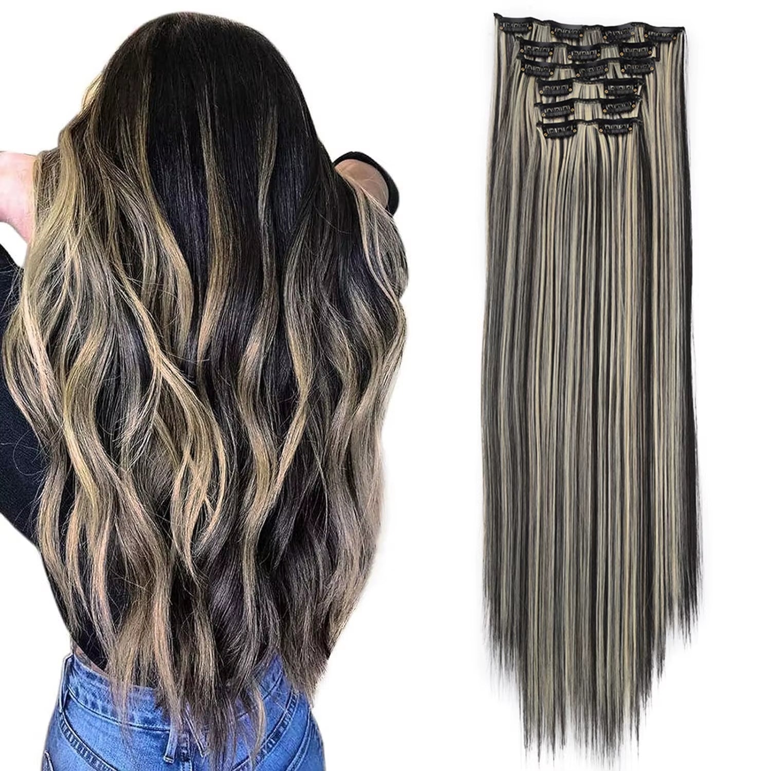 24-Inch Synthetic Clip-In Hair Extensions 6Pcs Straight Hairpieces
