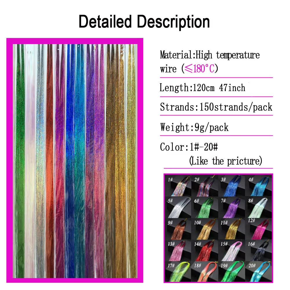 Sparkle Synthetic Hair Tinsel Extensions Bling Glitter Strands