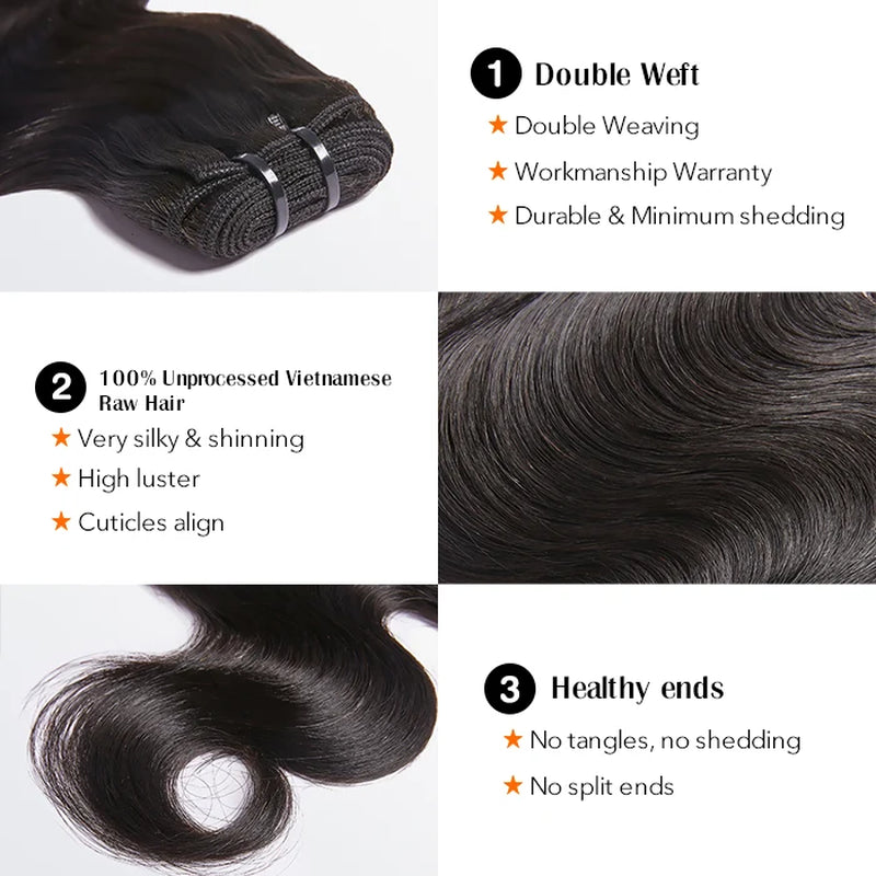 Tedhair Raw Vietnam Hair Bundles Body Wave 14-30&