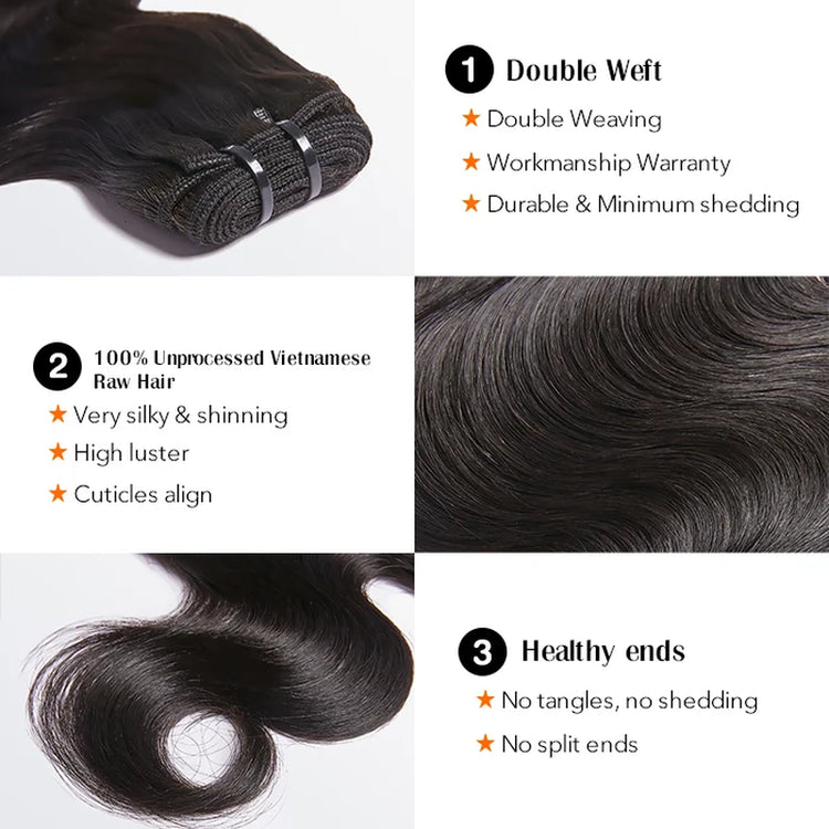 Tedhair Raw Vietnam Hair Bundles Body Wave 14-30&