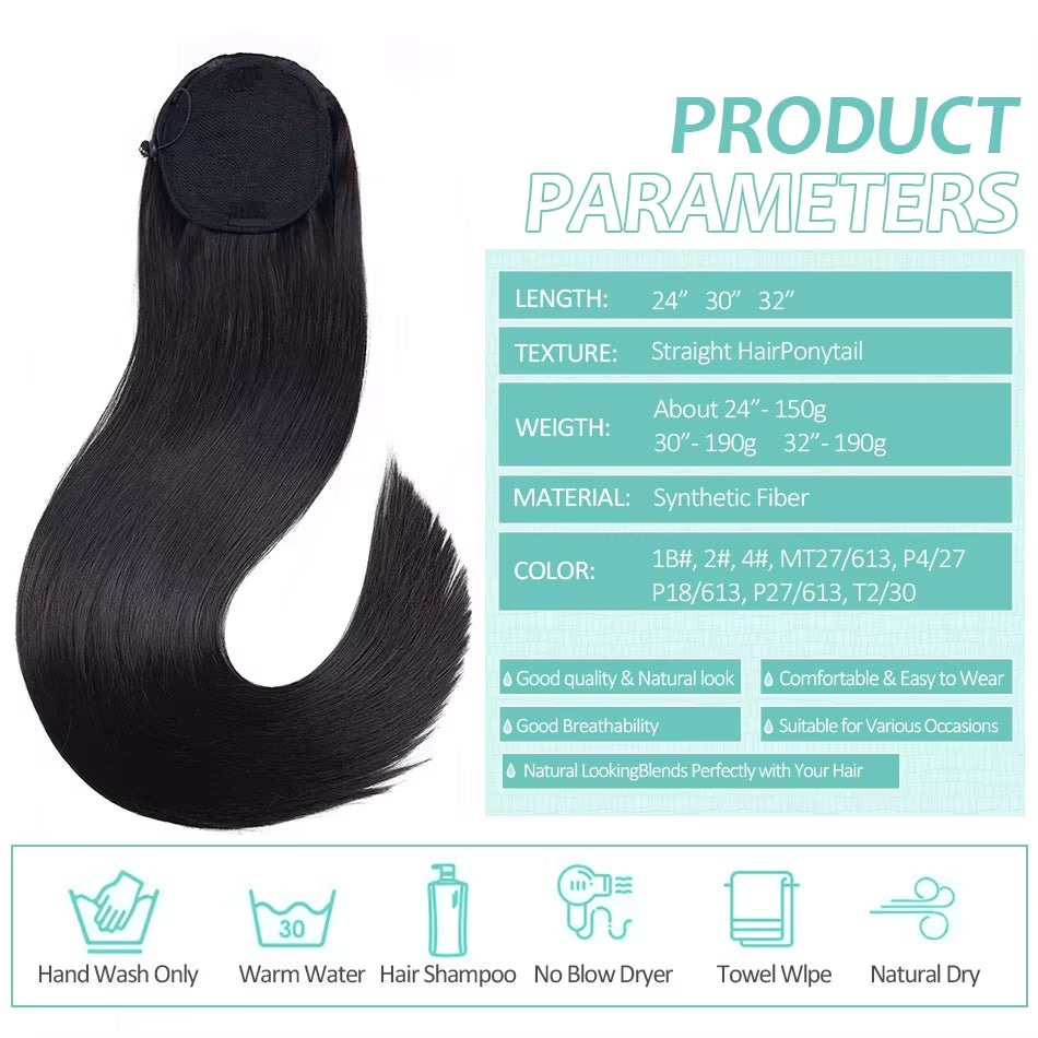 BOOMING 32-Inch Synthetic Drawstring Straight Ponytail Extension