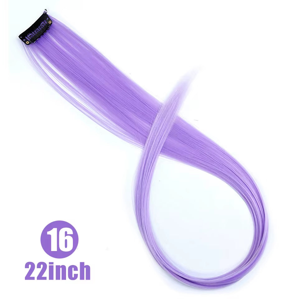 Lupu Synthetic Long Straight Rainbow Highlight Colored Hair Extensions Clip in Fake Hair Pieces for Women Heat Resistant