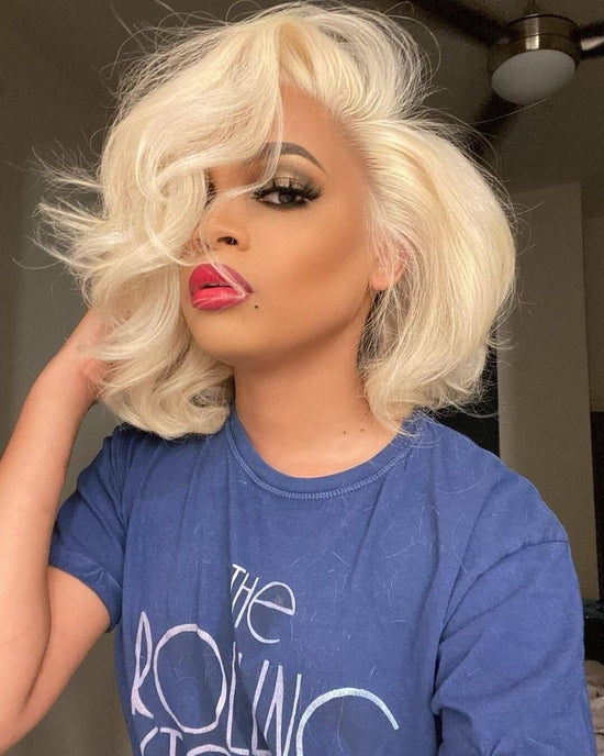 613 Blonde Bundles with Closure Brazilian Blonde Human Hair Body Wave 613 3 Bundles with 4×4 Lace Closure 100% Brazilian Virgin Remy Human Hair 150% Density Free Part (10 12 14+10, 613