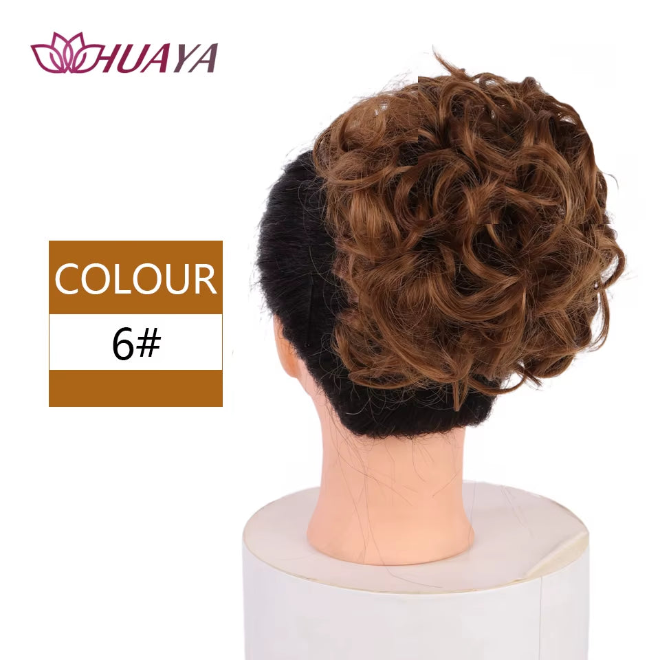 HUAYA Curly Chignon Messy Bun Updo Clip in Hair Piece Extensions Wiht Hairpins Elastic Band Synthetic Hair Bun Black Blonde