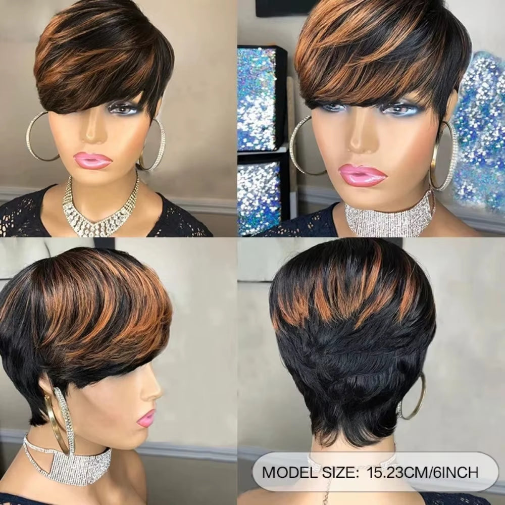 Ombre Pixie Cut Human Hair Wig with Bangs