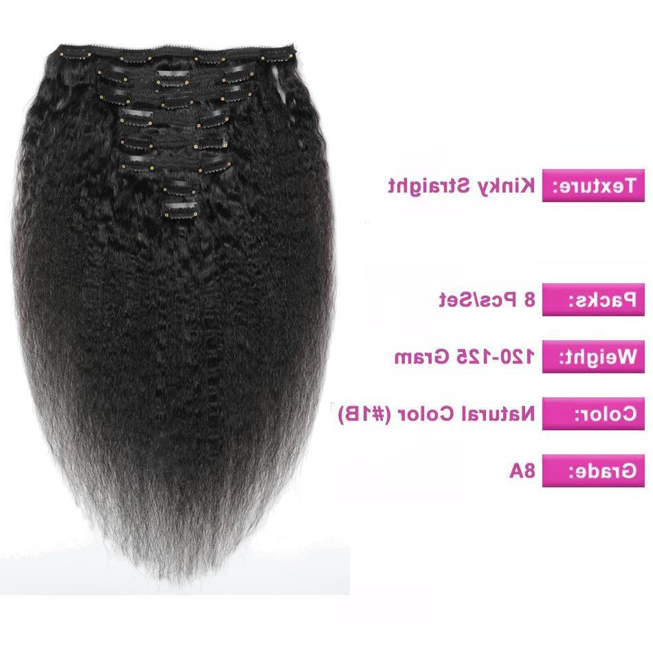 Kinky Straight Natural Clip-In Human Hair Extensions