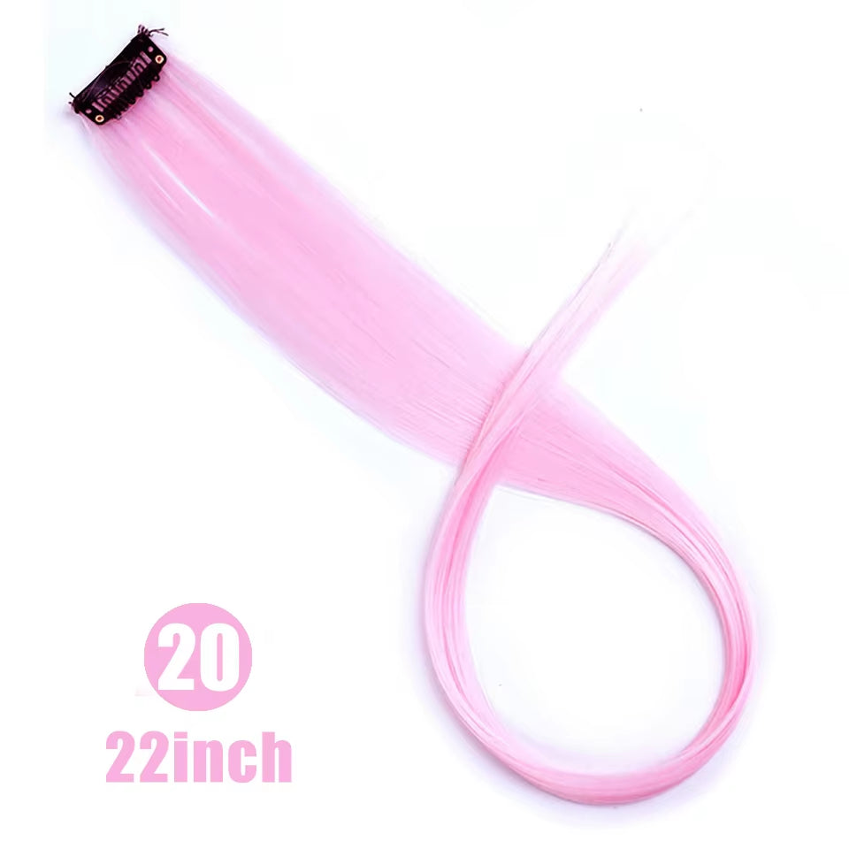 Lupu Synthetic Long Straight Rainbow Highlight Colored Hair Extensions Clip in Fake Hair Pieces for Women Heat Resistant