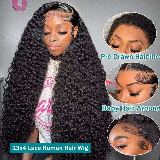 200 Density HD 13X6 Transparent Deep Water Wave Curly Lace Frontal Wigs 30 40 Inch 13X4 Lace Front Human Hair Wig