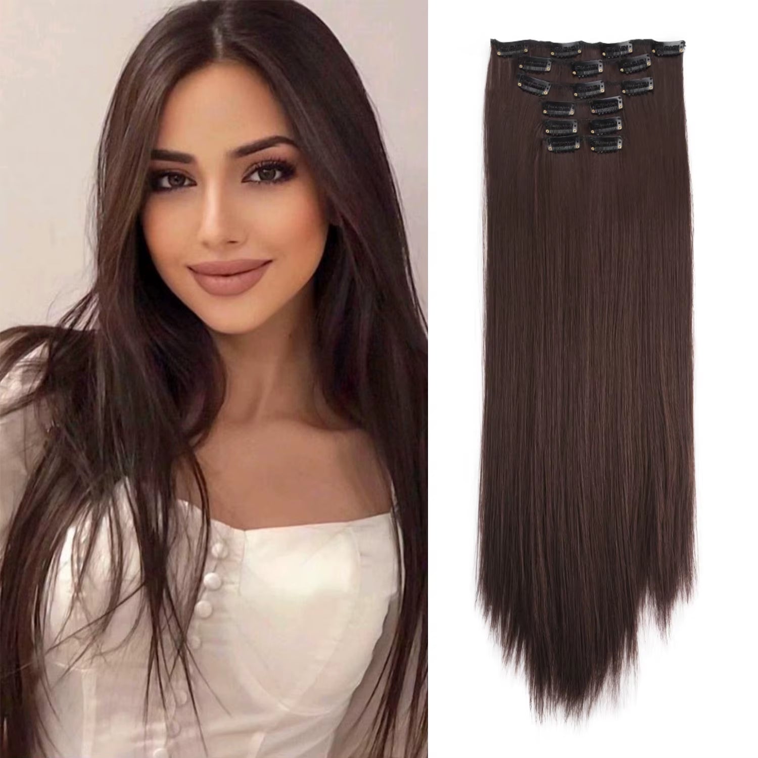 24-Inch Synthetic Clip-In Hair Extensions 6Pcs Straight Hairpieces