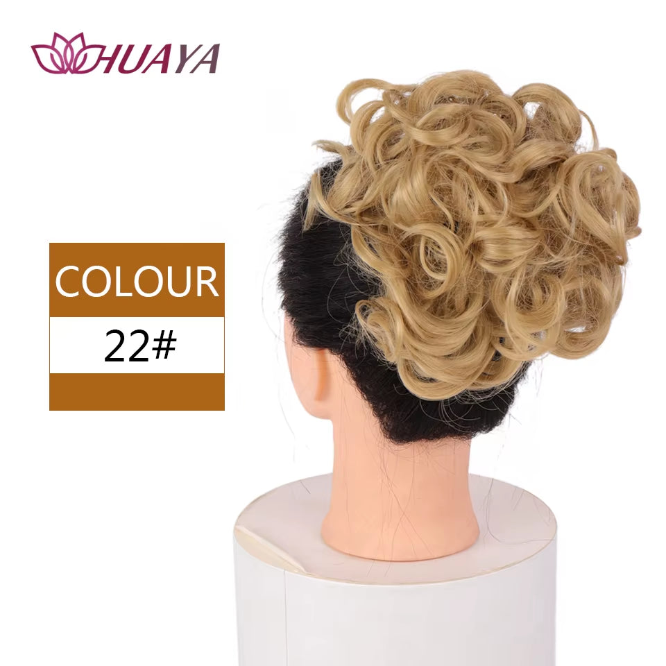 HUAYA Curly Chignon Messy Bun Updo Clip in Hair Piece Extensions Wiht Hairpins Elastic Band Synthetic Hair Bun Black Blonde