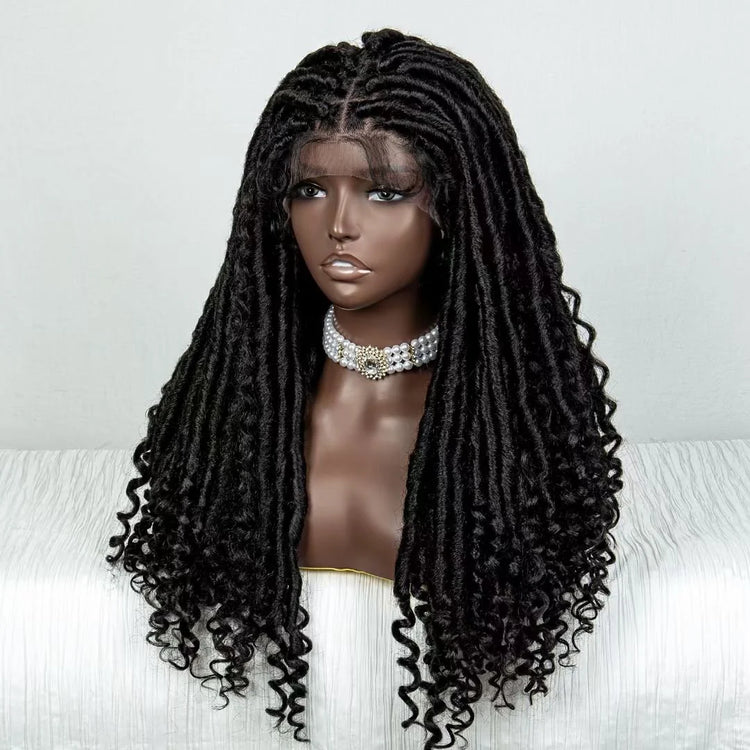 Tedhair 26 Inches 4X4 Faux Goddess Locs with Curls Braids Lace Closure Wigs 200% Density-100% Handmade
