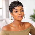 6 Inch Human Hair Short Wave Pixie Cut Wig Machine Made Remy Wigs for Women Color 1B