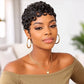 6 Inch Human Hair Short Wave Pixie Cut Wig Machine Made Remy Wigs for Women Color 1B
