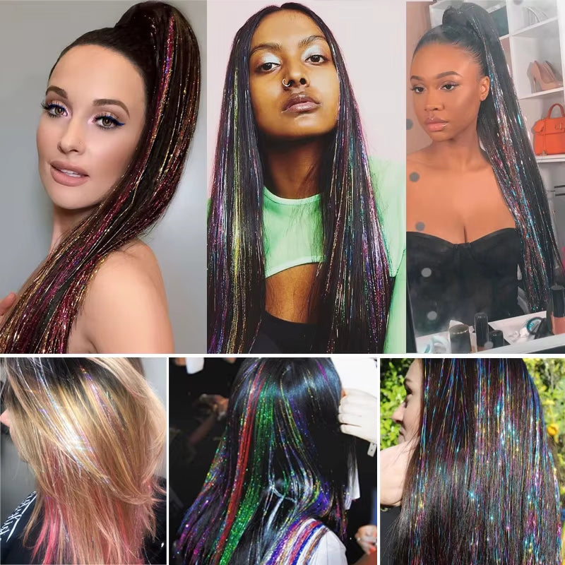 Sparkle Synthetic Hair Tinsel Extensions Bling Glitter Strands