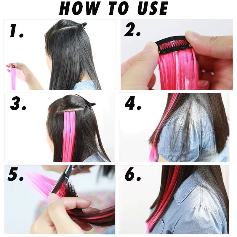 Lupu Synthetic Long Straight Rainbow Highlight Colored Hair Extensions Clip in Fake Hair Pieces for Women Heat Resistant