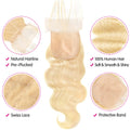 613 Blonde Bundles with Closure Brazilian Blonde Human Hair Body Wave 613 3 Bundles with 4×4 Lace Closure 100% Brazilian Virgin Remy Human Hair 150% Density Free Part (10 12 14+10, 613#)