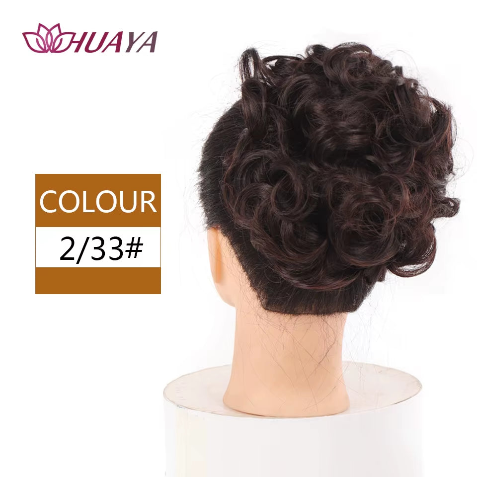 HUAYA Curly Chignon Messy Bun Updo Clip in Hair Piece Extensions Wiht Hairpins Elastic Band Synthetic Hair Bun Black Blonde