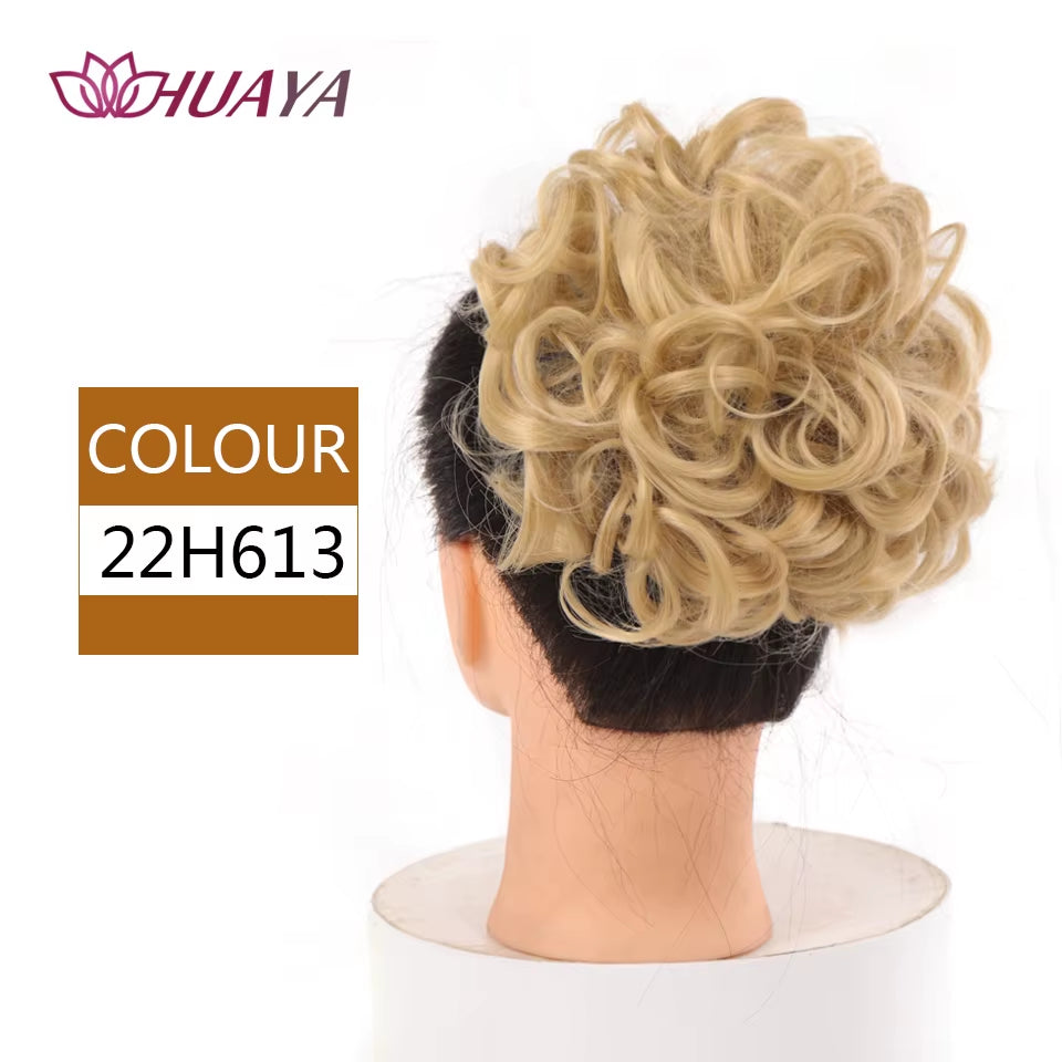 HUAYA Curly Chignon Messy Bun Updo Clip in Hair Piece Extensions Wiht Hairpins Elastic Band Synthetic Hair Bun Black Blonde