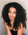 Kinky Curly Half Wig Human Hair 200% Density Wear Go Glueless Wigs Human Hair 3 In 1 Curly Half Wig Human Hair Drawstring Seamless Flip Headband Wig for Women Beginner Friendly Natural Black 18 Inch