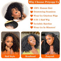 Kinky Curly Half Wig Human Hair 200% Density Wear Go Glueless Wigs Human Hair 3 In 1 Curly Half Wig Human Hair Drawstring Seamless Flip Headband Wig for Women Beginner Friendly Natural Black 18 Inch