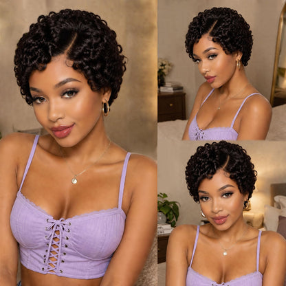 Short Curly Pixie Cut 13x4 Lace Front 100% Human Hair Wigs for Black Woman