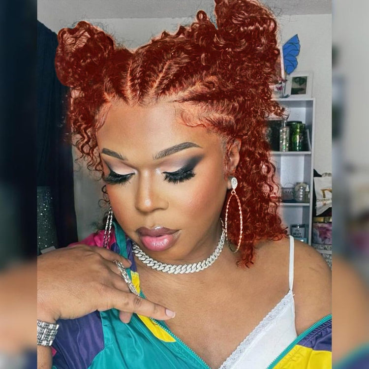 Mongolian Curly Human Hair Wig Pre Plucked 13X4 HD Transparent Lace Front Wigs for Women Reddish Brown Curly Lace Frontal Wig Fashion Braided 18Inch
